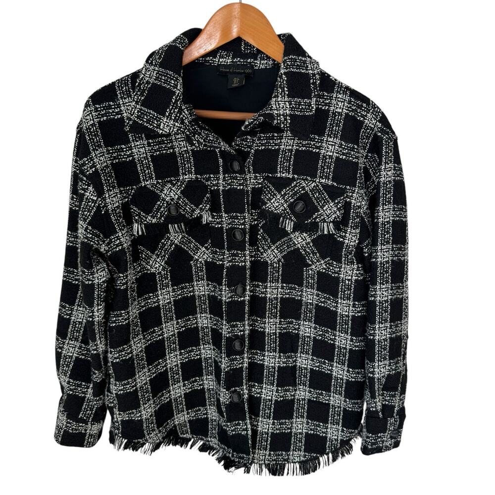 HOUSE OF HARLOW HOUSE OF HARLOW 1960 Black Plaid Tweed Fray Hem Shacket Jacket S